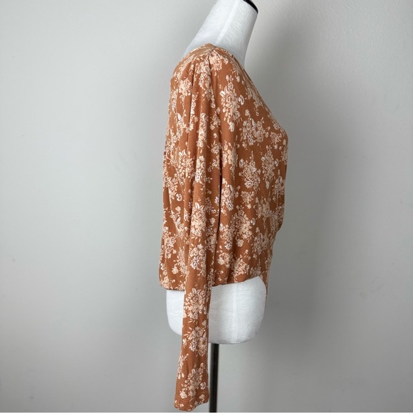 NWOT Intimately Free People Floral‎ Long Sleeve Bodysuit Sz M Rust Brown Stretch - Picture 6 of 13